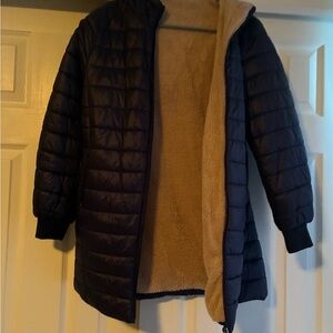 SHEIN Black Puffer Jacket with Cream Lining